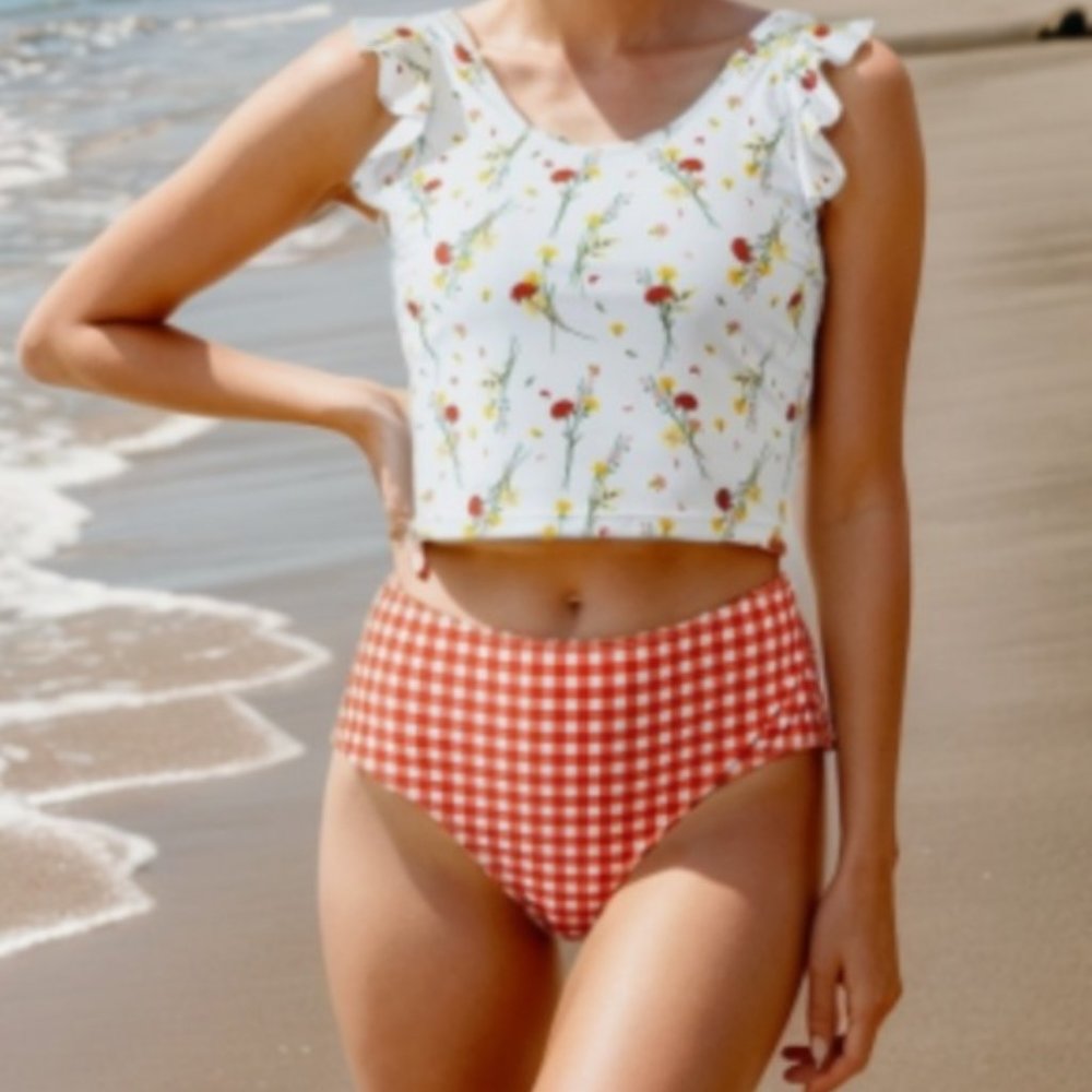 Cute checkered bathing suit bottoms.